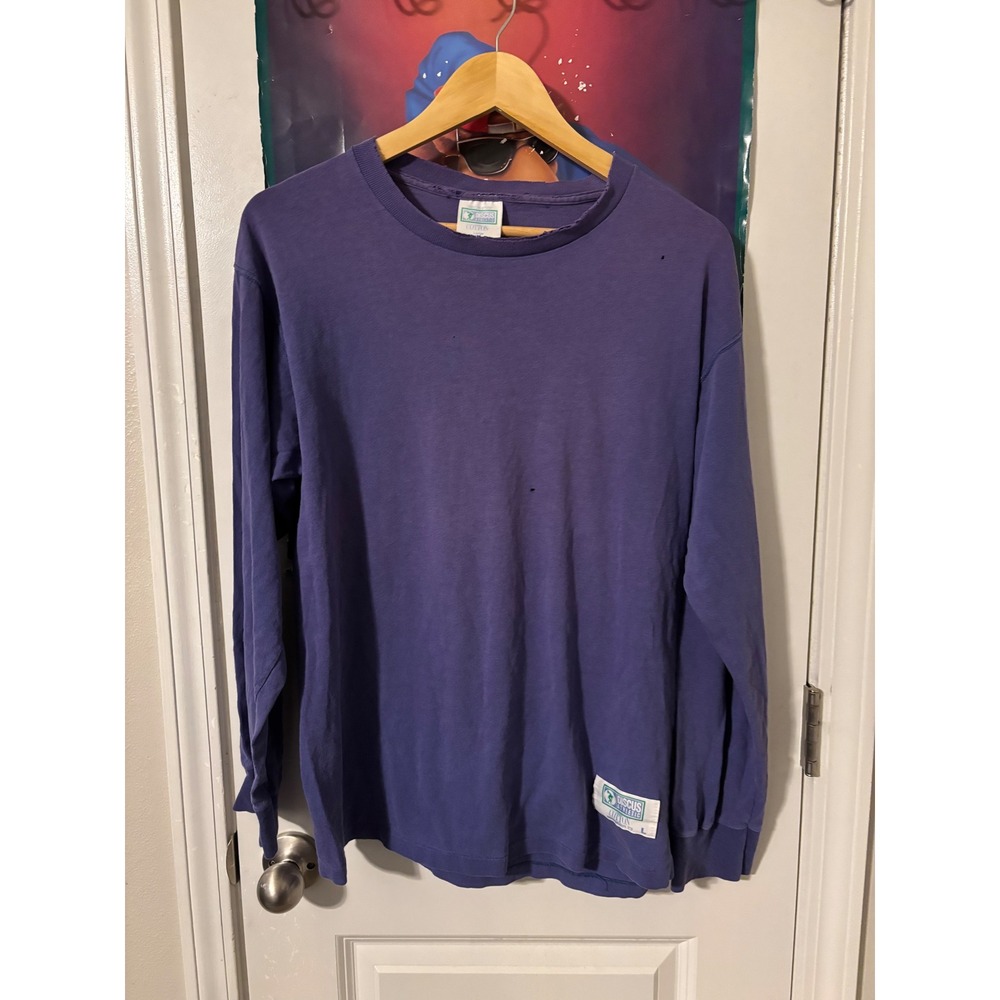 vintage faded Discus Mens Purple Long Sleeve T Shirt Crew Neck Cotton Size L